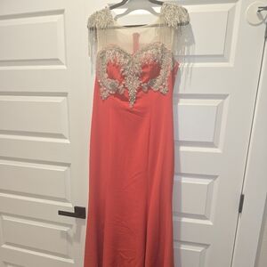 Elegant Coral Prom Dress with Silver Accents